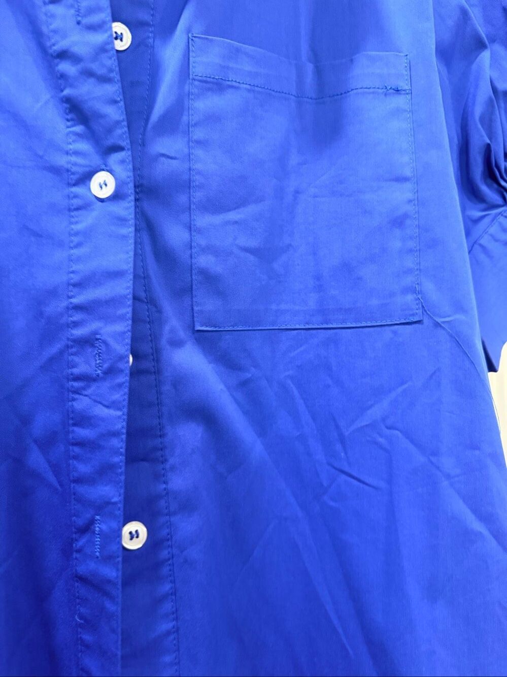 Royal Blue Short Sleeve Button Front Shirt Dress Midi Pocket Size S - Picture 5 of 7